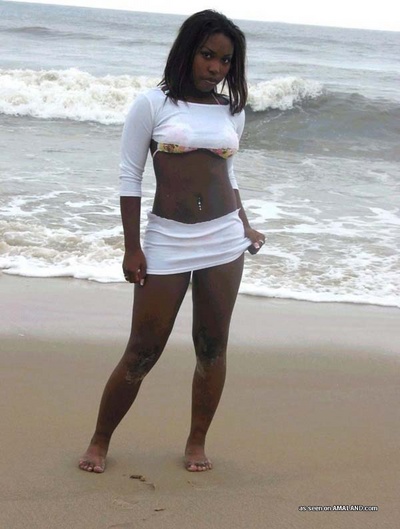 Busty Black Girlfriend Posing At The Beach