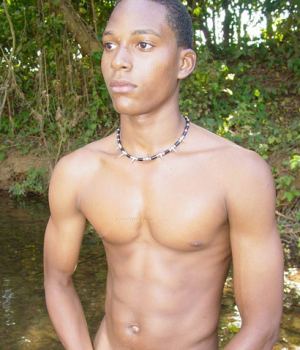 Black gay masturbating in the woods