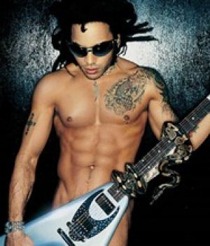 Black musician celeb Lenny Kravitz  Nude With Only A Guitar 