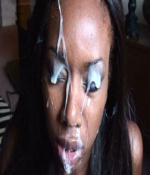 Ebony teen takes a huge cumshot on her face