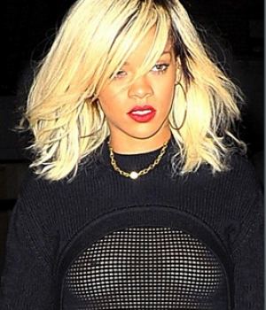 Rihanna Flashing Nips In See Thru Top